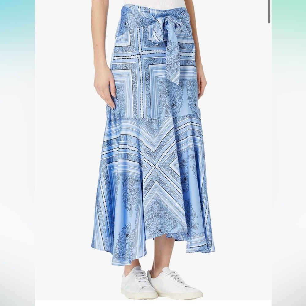 Blue Tie Front High-Low A-Line Skirt (Free People Hampton Wrap Skirt)